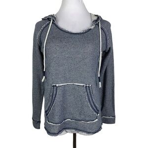 Ocean Drive Striped Hooded Drawstring Sweatshirt Women's Small Navy‎ Blue White